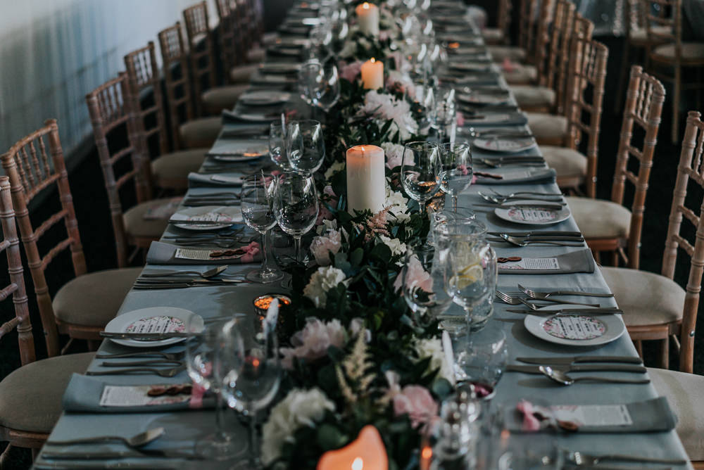 Table Setting Foliage Greenery Floral Runner Alrewas Hayes Wedding David Boynton Photography