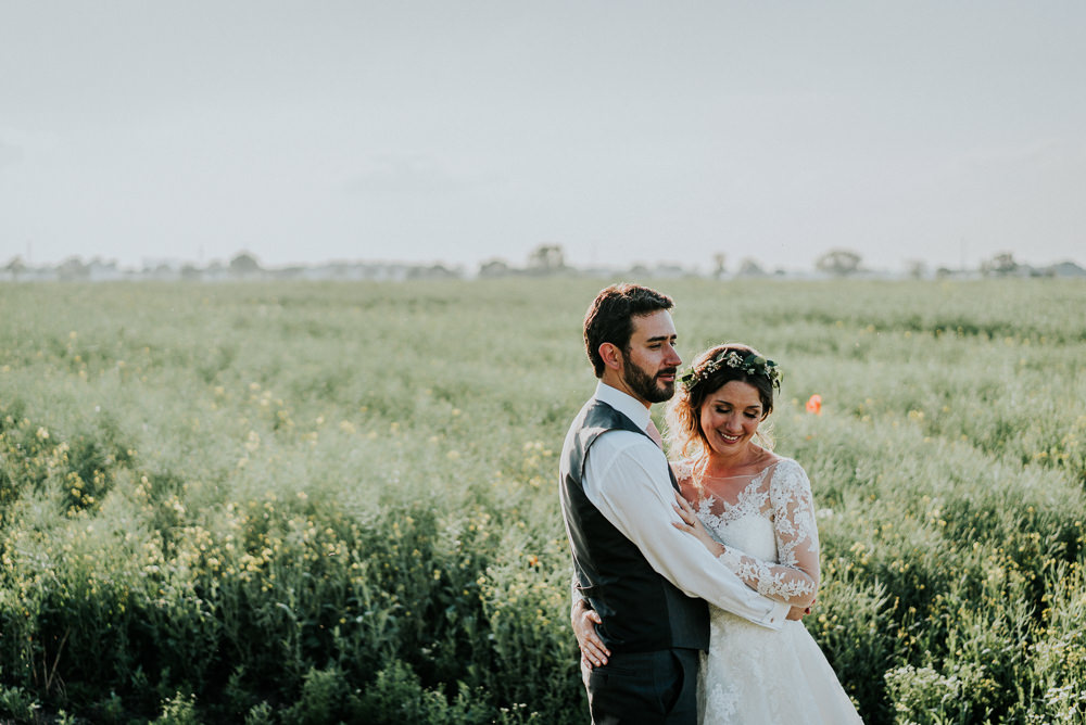 Bride Bridal Lace Long Sleeve Dress Flower Foliage Crown Grey Waistcoat Groom Alrewas Hayes Wedding David Boynton Photography