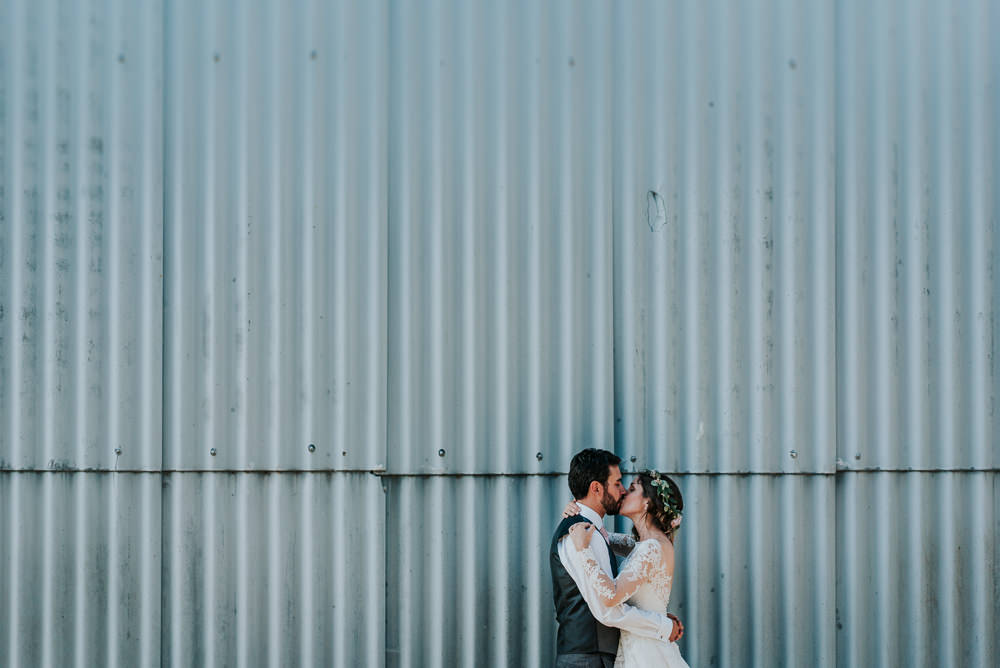 Bride Bridal Lace Long Sleeve Dress Flower Foliage Crown Grey Waistcoat Groom Alrewas Hayes Wedding David Boynton Photography