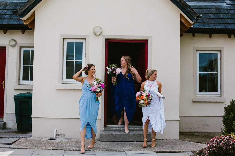 Bride Bridal Grace Loves Lace Dress Halter Neck Long Train Short Front Asymmetric Blue Bridesmaids Multicoloured Bouquet Anna Carriga Wedding Honey and the Moon Photography