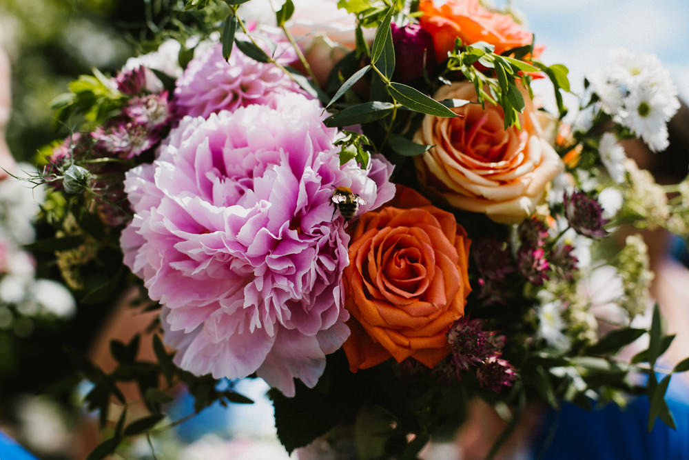 Multicoloured Bouquet Peony Peach Rose Bride Bridal Anna Carriga Wedding Honey and the Moon Photography