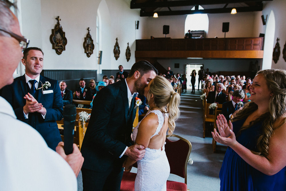 Bride Bridal Grace Loves Lace Dress Halter Neck Long Train Short Front Asymmetric Three Piece Navy Suit Groom Keyhole Back Anna Carriga Wedding Honey and the Moon Photography