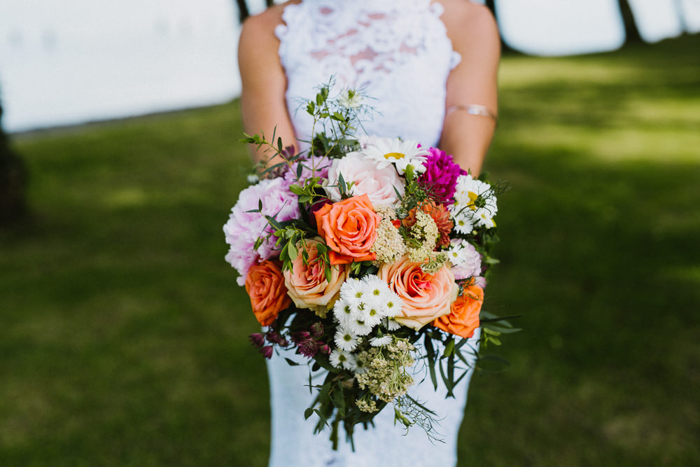 Bride Bridal Bouquet Orange Peach Rose Peony Multicoloured Anna Carriga Wedding Honey and the Moon Photography