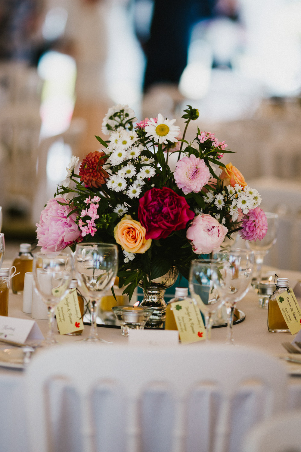 Table Centre Floral Flowers Peonies Rose Daisy Anna Carriga Wedding Honey and the Moon Photography