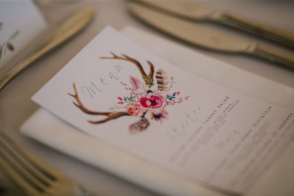 Menu Stationery Illustration Antlers Calligraphy Anna Carriga Wedding Honey and the Moon Photography