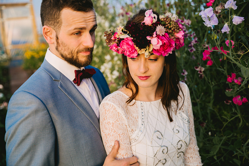 Bouquet Flowers Bride Bridal Dark Red Burgundy Marsala Oxblood Pink Magenta Crown Ribbons Fern Peony Peonies Rose Antique Moody Floral Farm Wedding Ideas Jemma King Photography