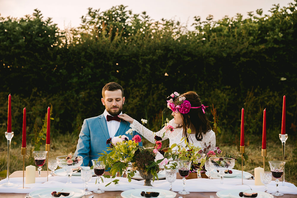 Tablescape Wooden Rustic Table Fabric Runner Cloth Flowers Candles Napkins Fruit Antique Moody Floral Farm Wedding Ideas Jemma King Photography