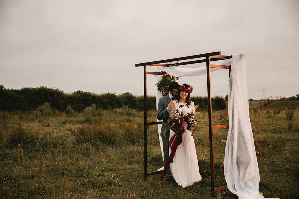 Flower Arch Backdrop Flowers Dark Red Burgundy Marsala Oxblood Pink Magenta Fabric Wooden Peony Peonies Rose Antique Moody Floral Farm Wedding Ideas Jemma King Photography