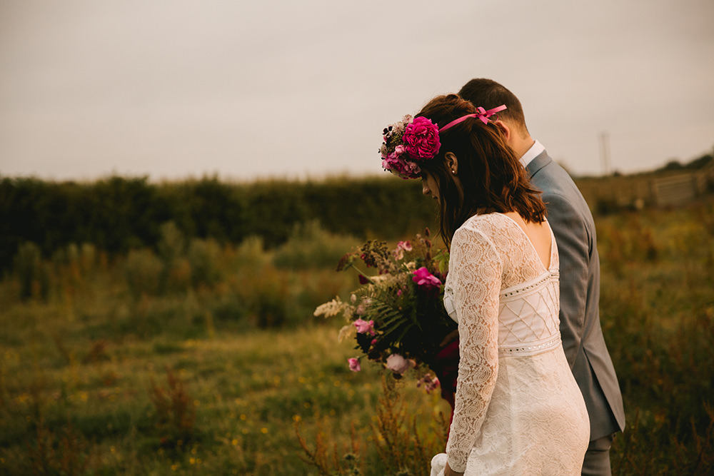 Dress Gown Bride Bridal Boho Bohemian Lace Sleeves Antique Moody Floral Farm Wedding Ideas Jemma King Photography