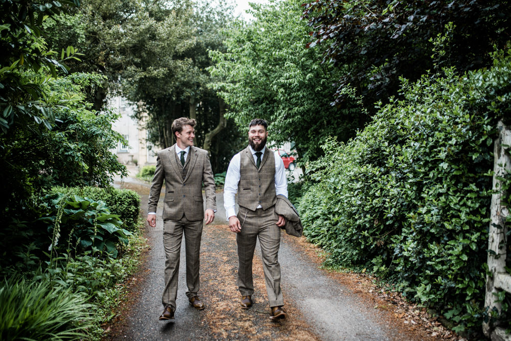 Groom Suit Groomsmen Tweed Green Brown Waistcoat Tie Cleatham Hall Wedding Kazooieloki Photography
