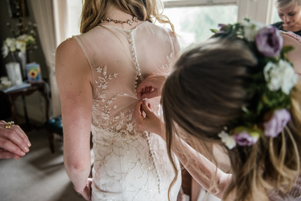 Dress Gown Bride Bridal Tulle Floral Applique Train Straps Embeliished Illusion Back Cleatham Hall Wedding Kazooieloki Photography