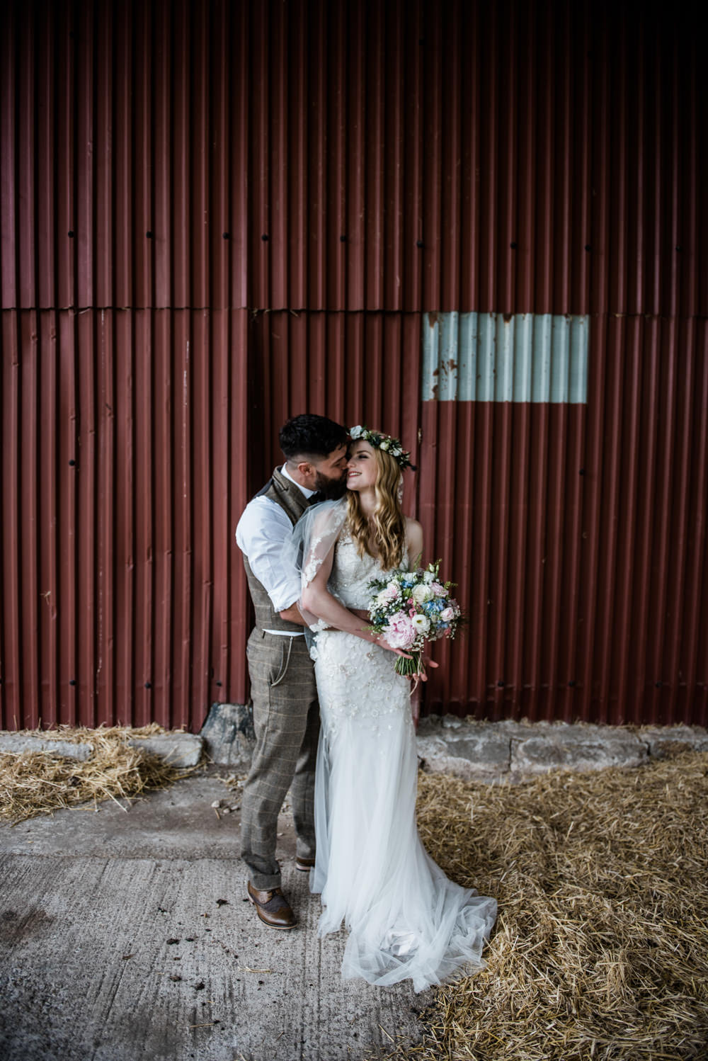 Dress Gown Bride Bridal Tulle Floral Applique Train Straps Embeliished Cleatham Hall Wedding Kazooieloki Photography