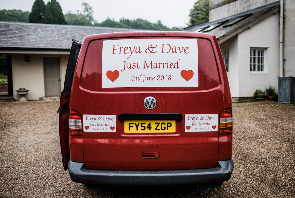 Van Transport Sign Just Married Cleatham Hall Wedding Kazooieloki Photography
