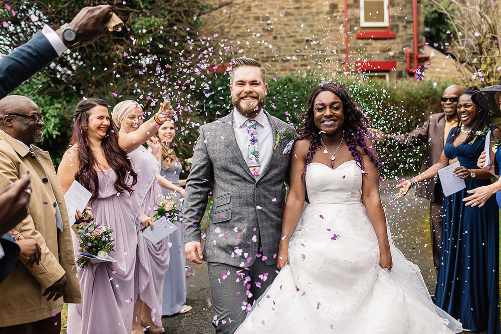 Bride Bridal Sweetheart Neckline A Line Ted Baker Checked Groom Floral Tie Confetti Cressbrook Hall Wedding Paul Joseph Photography