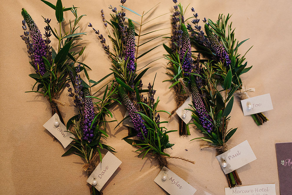 Buttonhole Purple Heather Cressbrook Hall Wedding Paul Joseph Photography