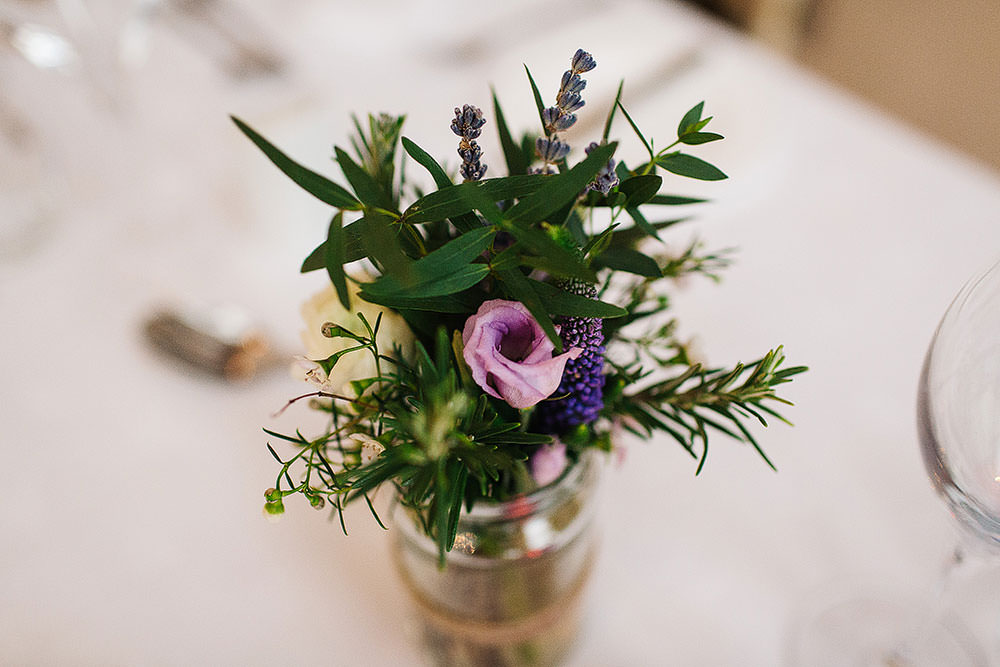 Jam Jar Purple Flowers Floral Greenery Cressbrook Hall Wedding Paul Joseph Photography