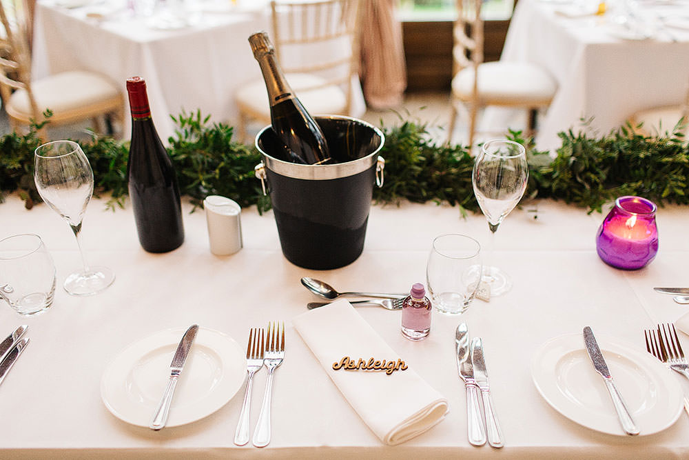 Table Setting Laser Cut Name Place Greenery Foliage Runner Cressbrook Hall Wedding Paul Joseph Photography