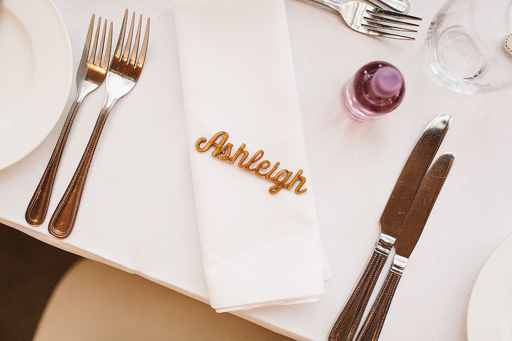 Place Setting Laser Cut Name Place Cressbrook Hall Wedding Paul Joseph Photography