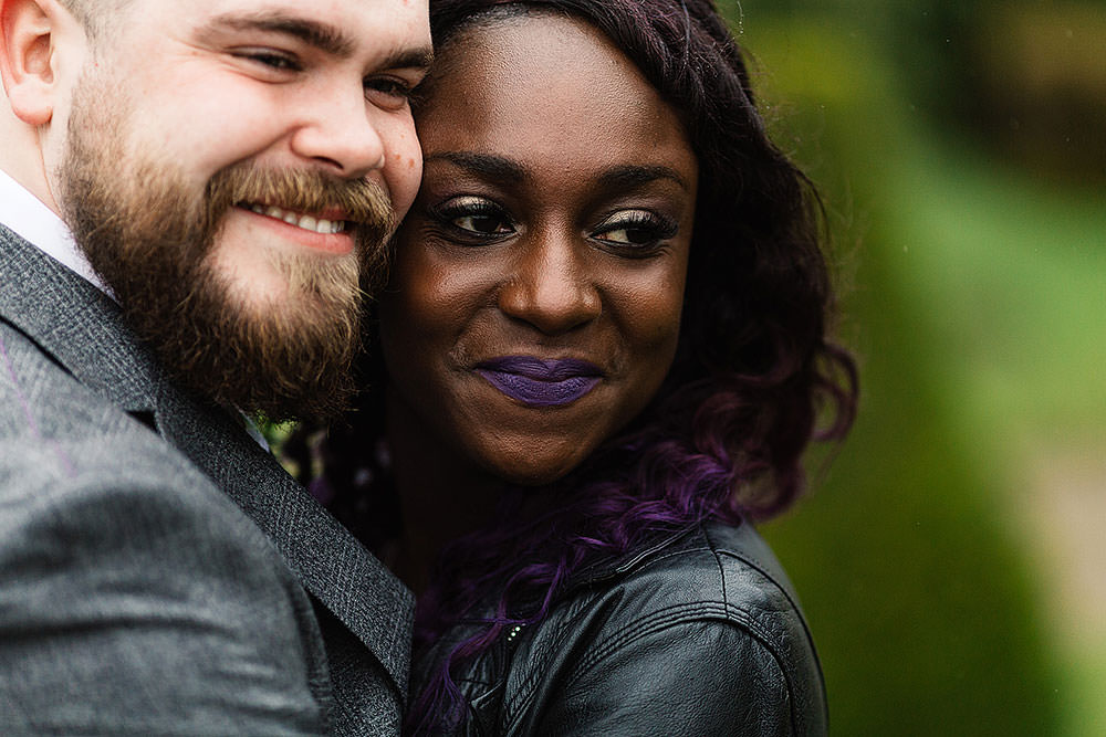 Groom Bride Bridal Purple Hair Lipstick Cressbrook Hall Wedding Paul Joseph Photography