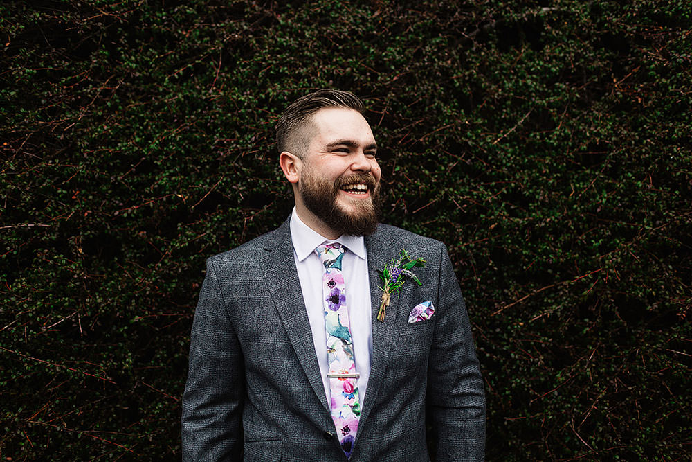 Groom Ted Baker Checked Suit Floral Tie Cressbrook Hall Wedding Paul Joseph Photography