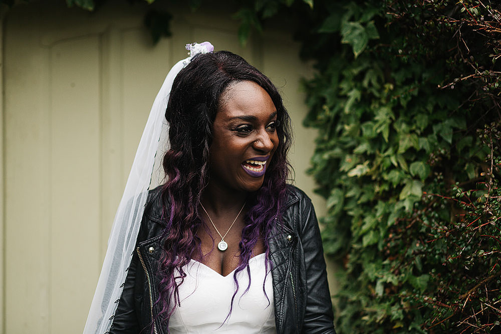 Bride Bridal Sweetheart Neckline Veil Leather Jacket Cressbrook Hall Wedding Paul Joseph Photography