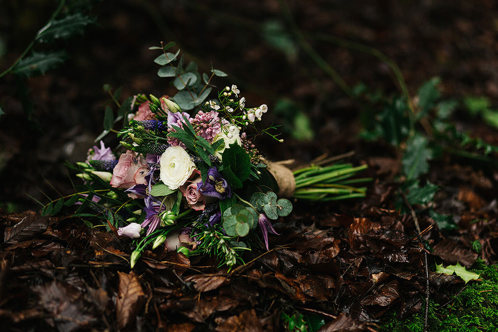 Bride Bridal Bouquet Purple Wildflower Eucalyptus Cressbrook Hall Wedding Paul Joseph Photography
