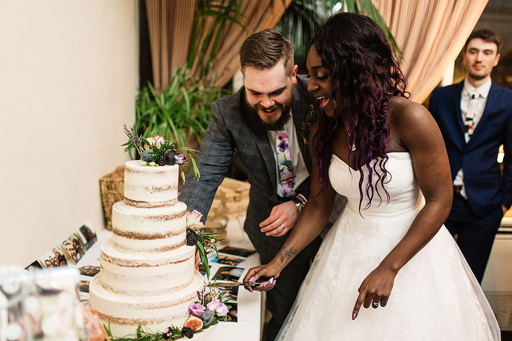 Bride Bridal Sweetheart Neckline A Line Ted Baker Checked Groom Floral Tie Cake Cutting Cressbrook Hall Wedding Paul Joseph Photography