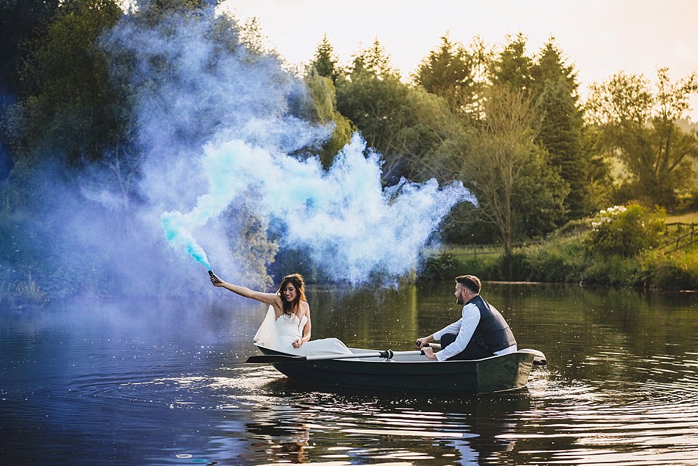 Smoke Bomb Lake Portraits Photos DIY Home Barn Tipi Wedding Marta May Photography