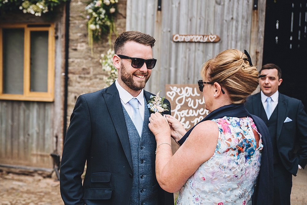 Groom Suit Navy Tweed Waistcoat Sunglasses DIY Home Barn Tipi Wedding Marta May Photography