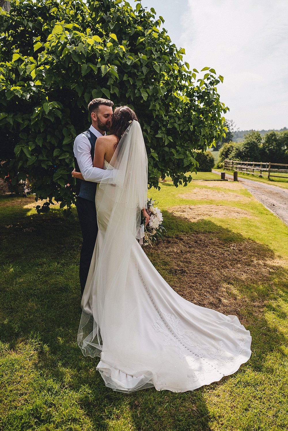 Dress Gown Bride Bridal Train Strapless Bodice Paloma Blanca Pearls Embroidery Veil DIY Home Barn Tipi Wedding Marta May Photography