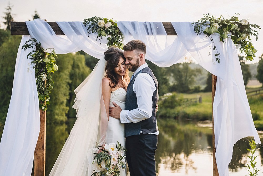 Wooden Frame Arbour Fabric Flowers Backdrop DIY Home Barn Tipi Wedding Marta May Photography