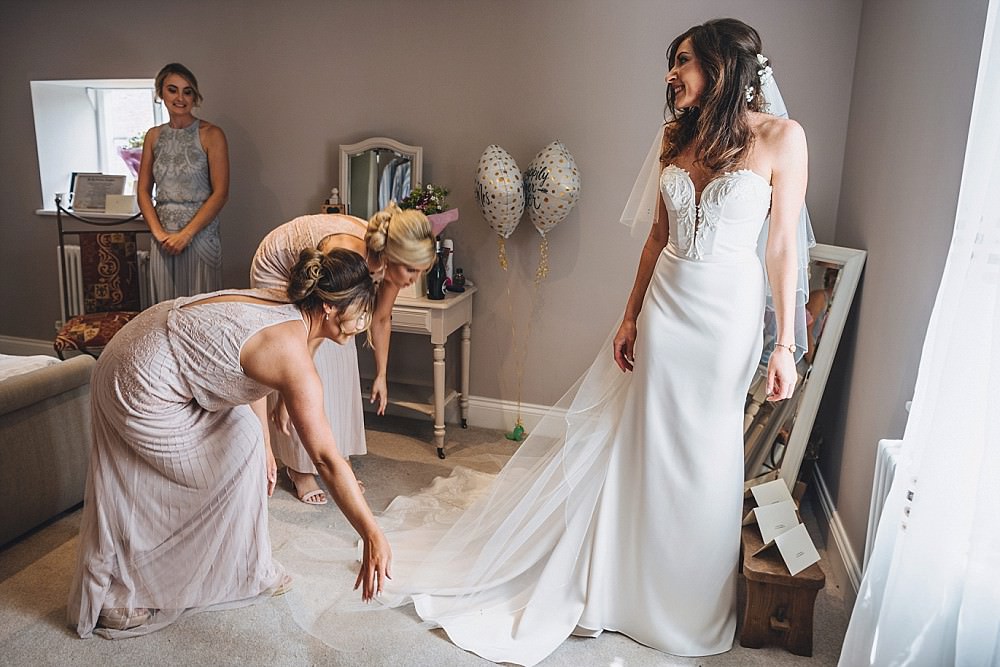 Dress Gown Bride Bridal Train Strapless Bodice Paloma Blanca Pearls Embroidery Veil DIY Home Barn Tipi Wedding Marta May Photography