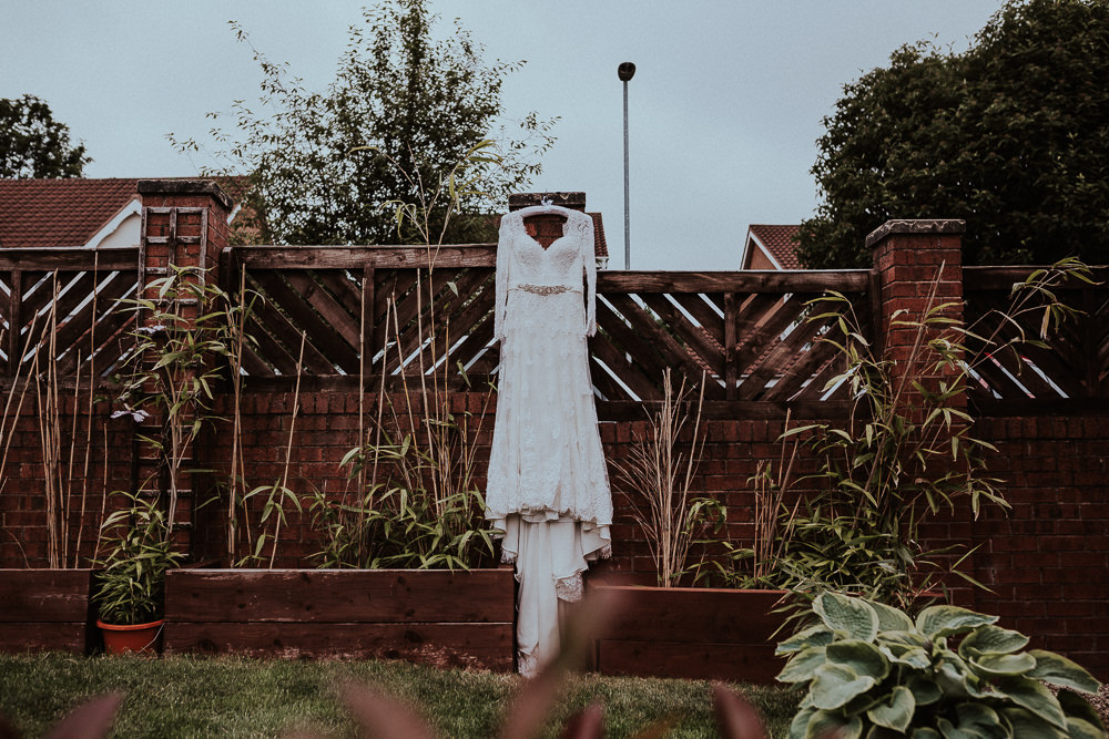 Dress Shot Photo Bride Bridal Lace Gown Train Sleeves Long Belt Faversham Wedding Leeds Steven Haddock Photography