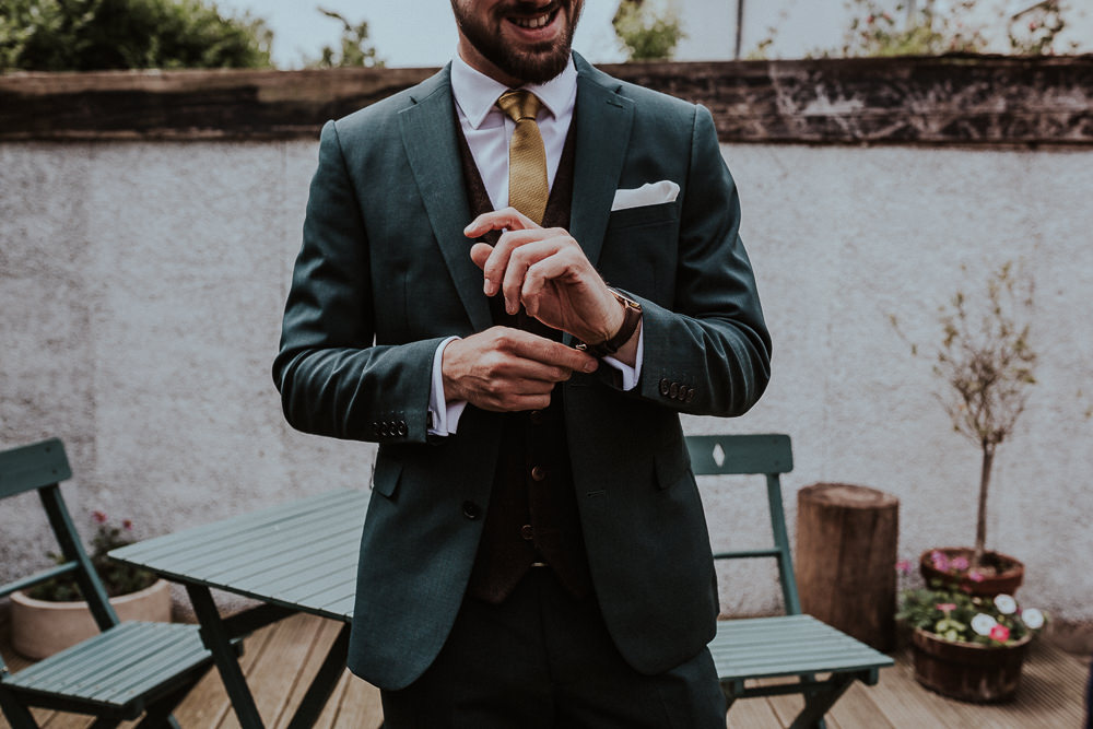 Groom Suit Grey Mustard Tie Faversham Wedding Leeds Steven Haddock Photography