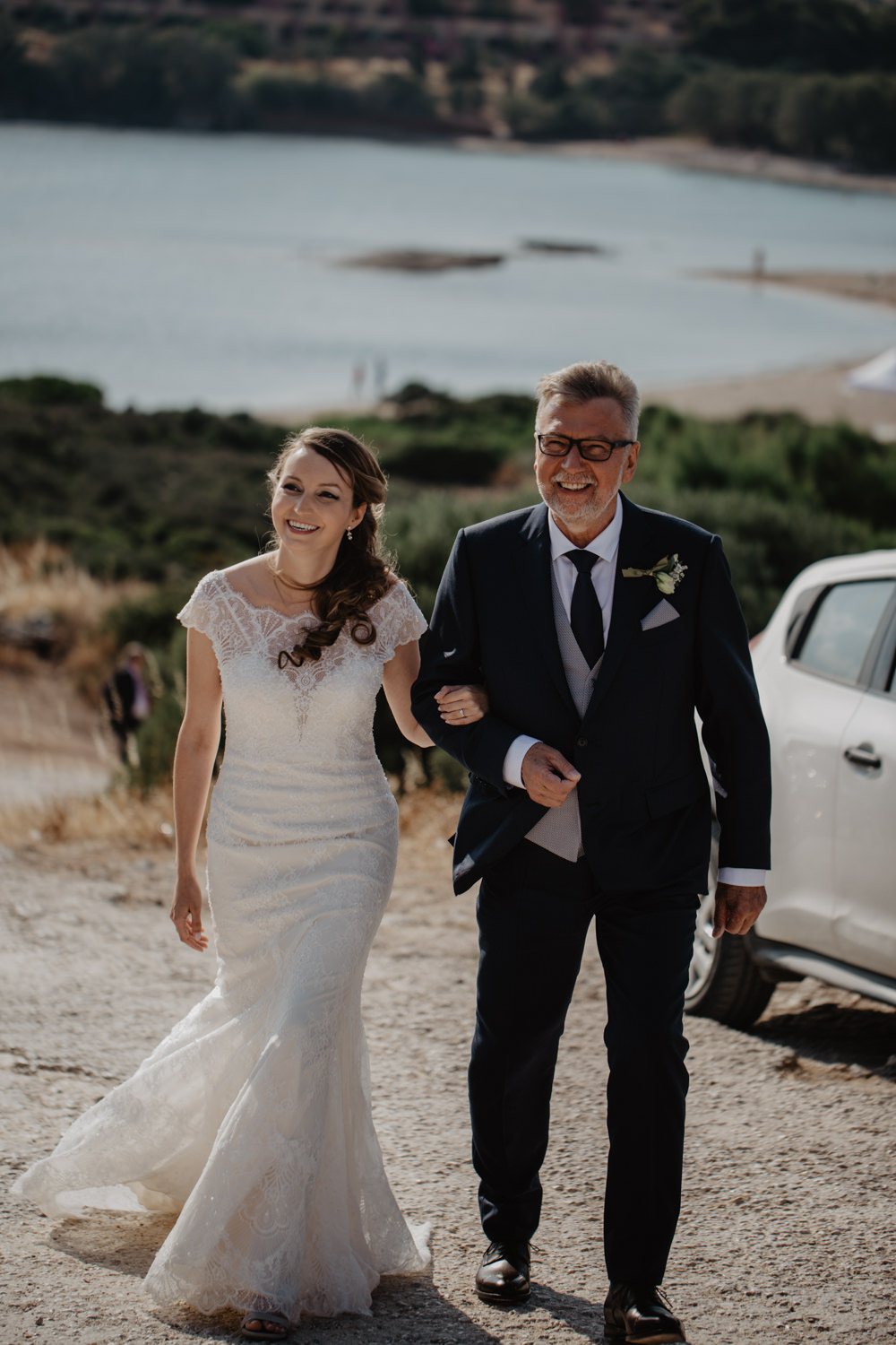 Bride Bridal Fishtail Lace Cap Sleeve Sweetheart Dress Gown Greece Destination Wedding Elena Popa Photography