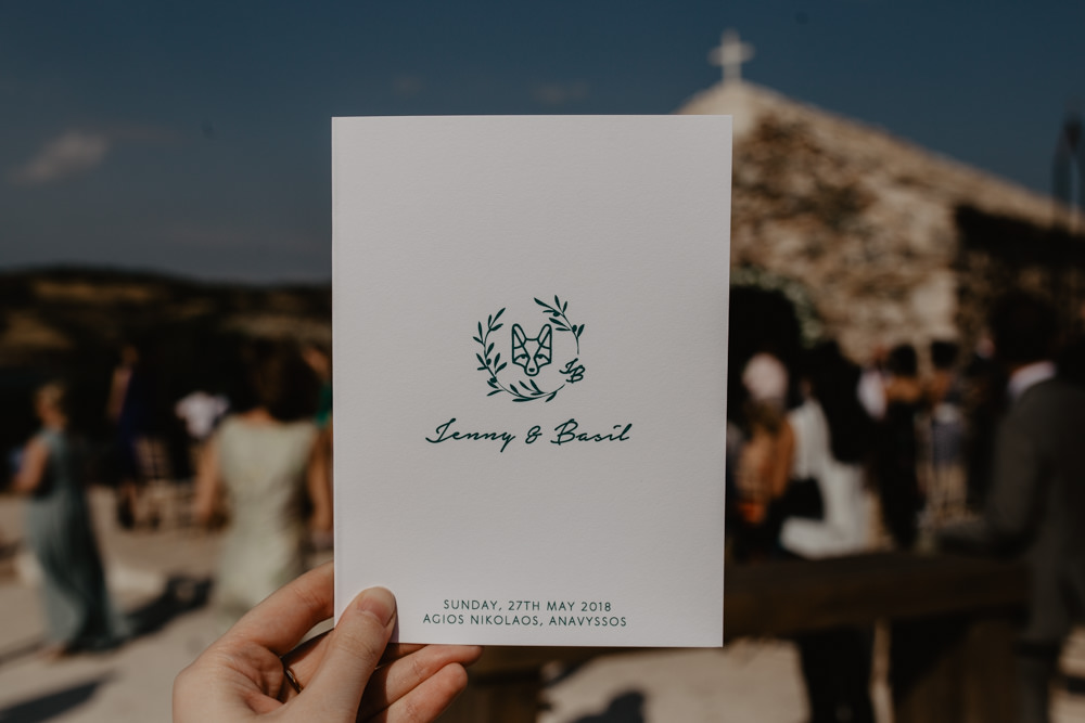 Stationery Fox Order of Service Olive Branch Greece Destination Wedding Elena Popa Photography