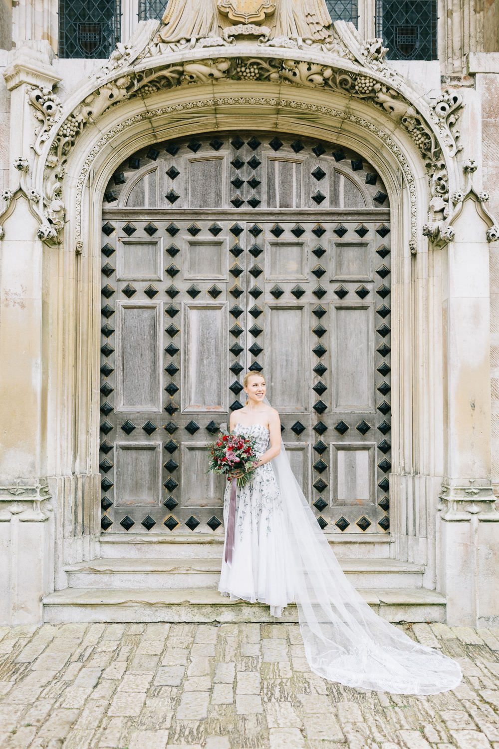 Vintage Couture Dress Gown Bride Bridal Paris Strapless Sequin Embellished Veil Highcliffe Castle Wedding Bowtie and Belle Photography