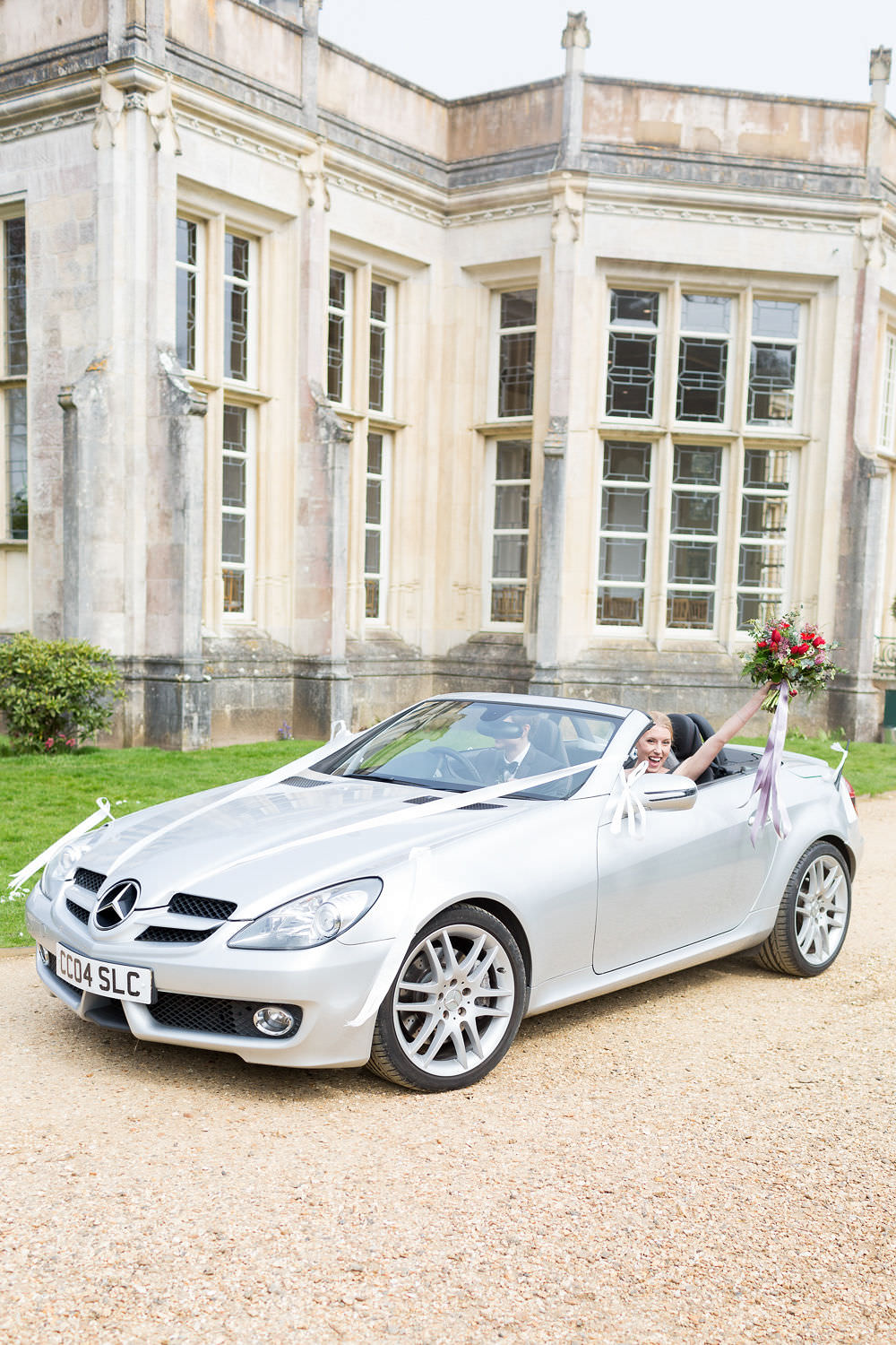 Car Transport Roof Down Convertible Highcliffe Castle Wedding Bowtie and Belle Photography