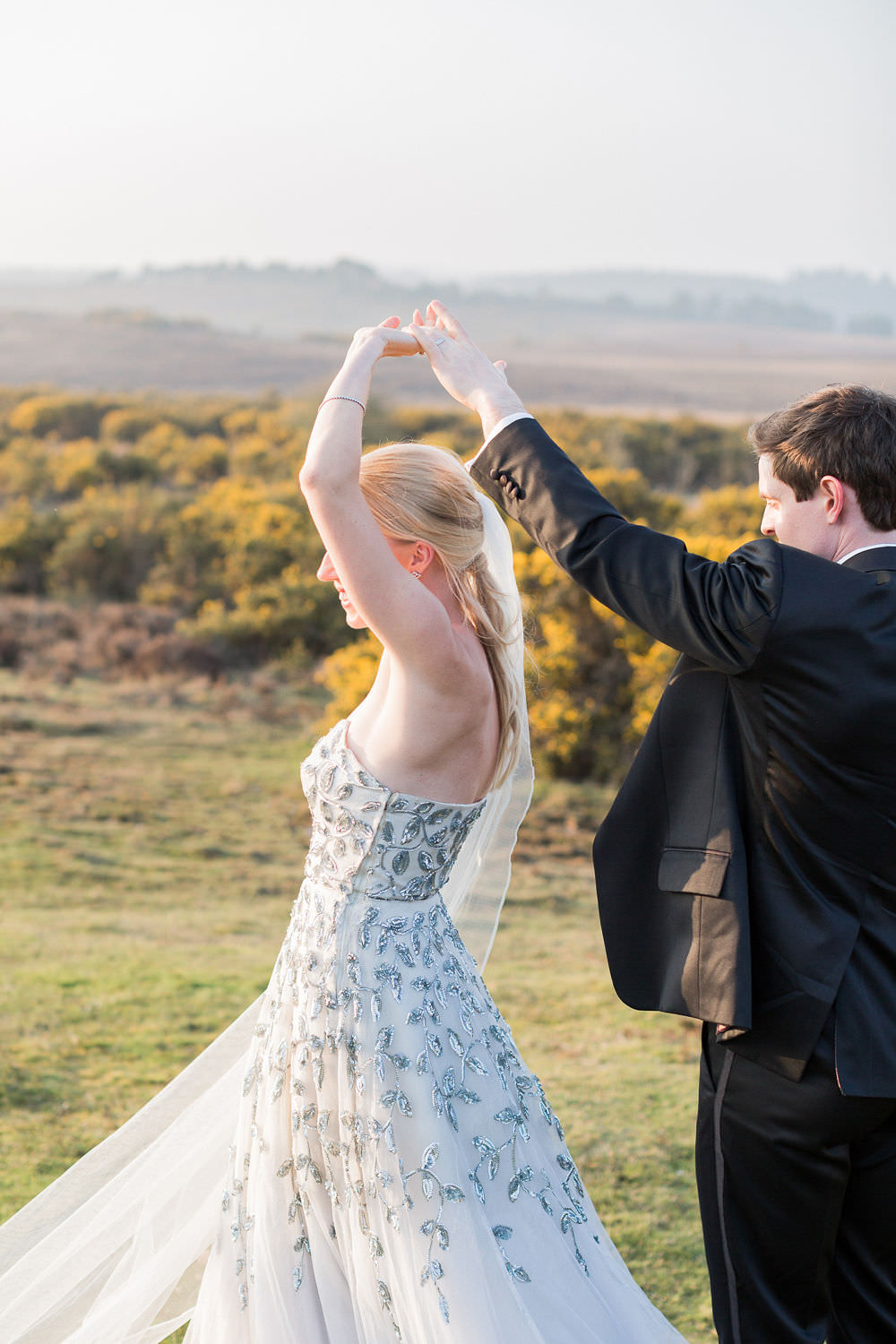 First Dance Vintage Couture Dress Gown Bride Bridal Paris Strapless Sequin Embellished Veil Highcliffe Castle Wedding Bowtie and Belle Photography