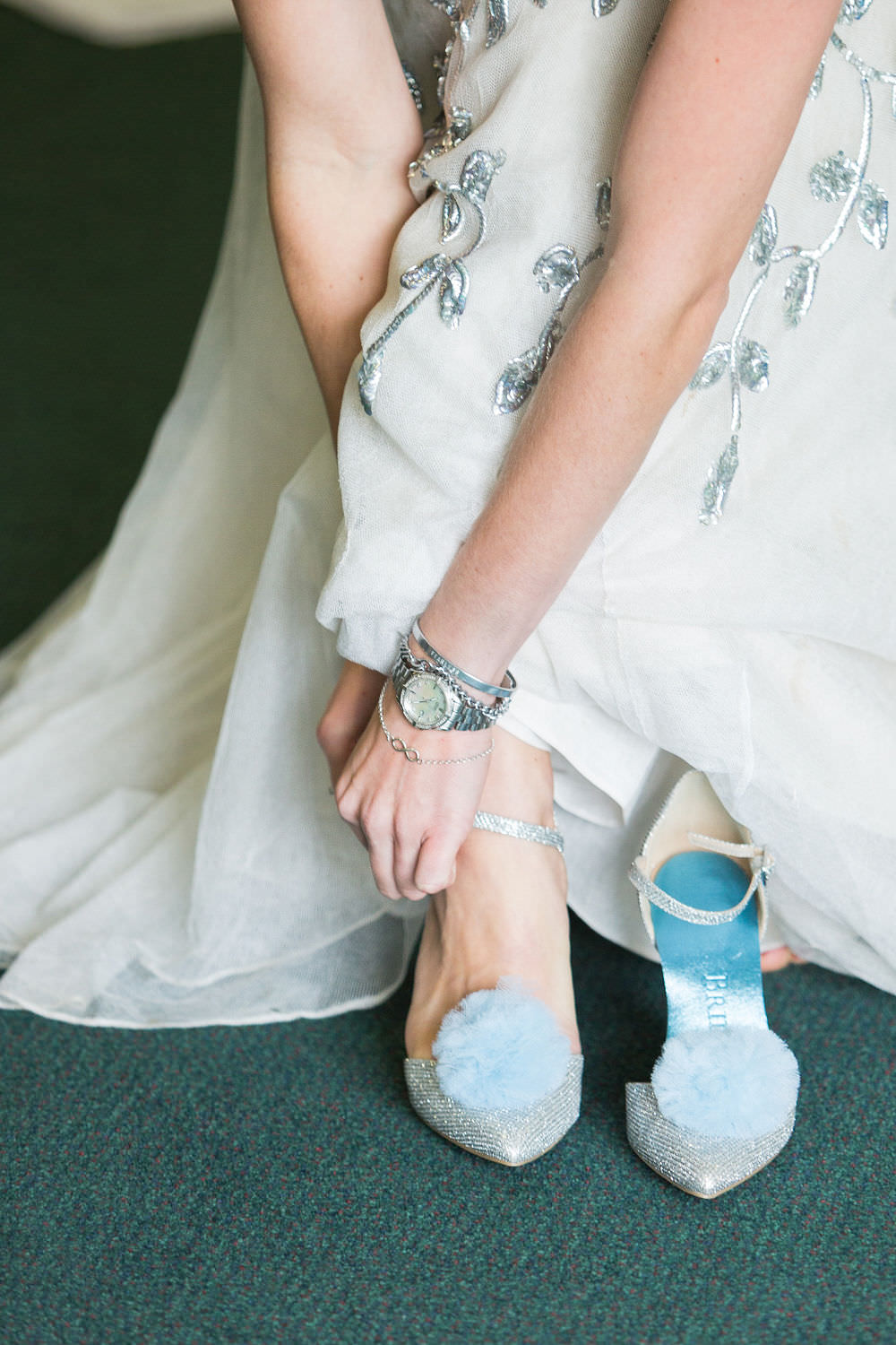 Bride Bridal Shoes Blue Pom Pom Highcliffe Castle Wedding Bowtie and Belle Photography
