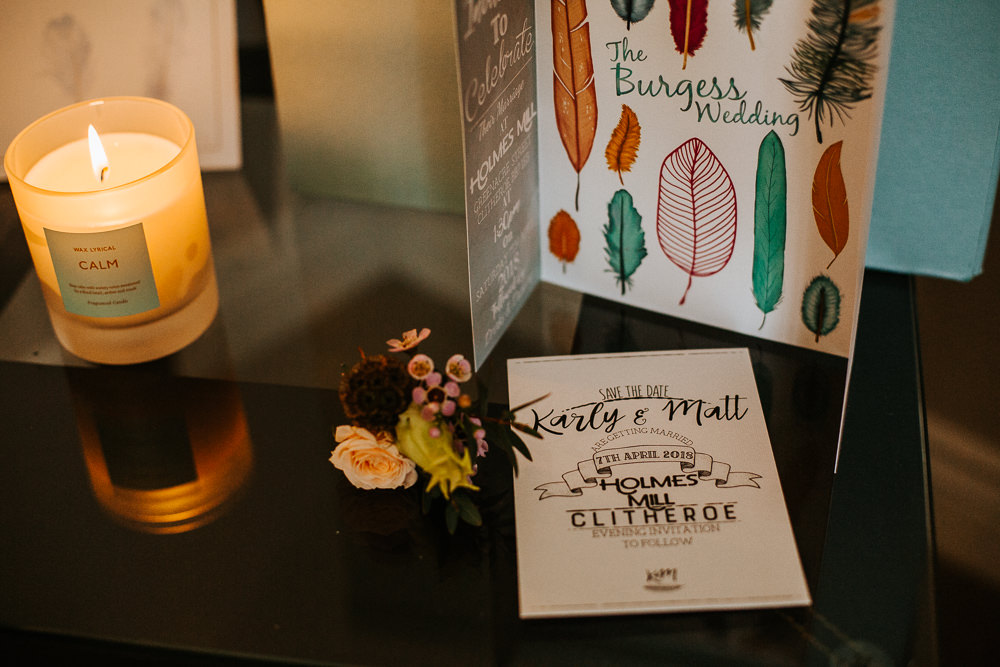 Stationery Invite Invitations Feather Illustrated Holmes Mill Wedding Emilie May Photography