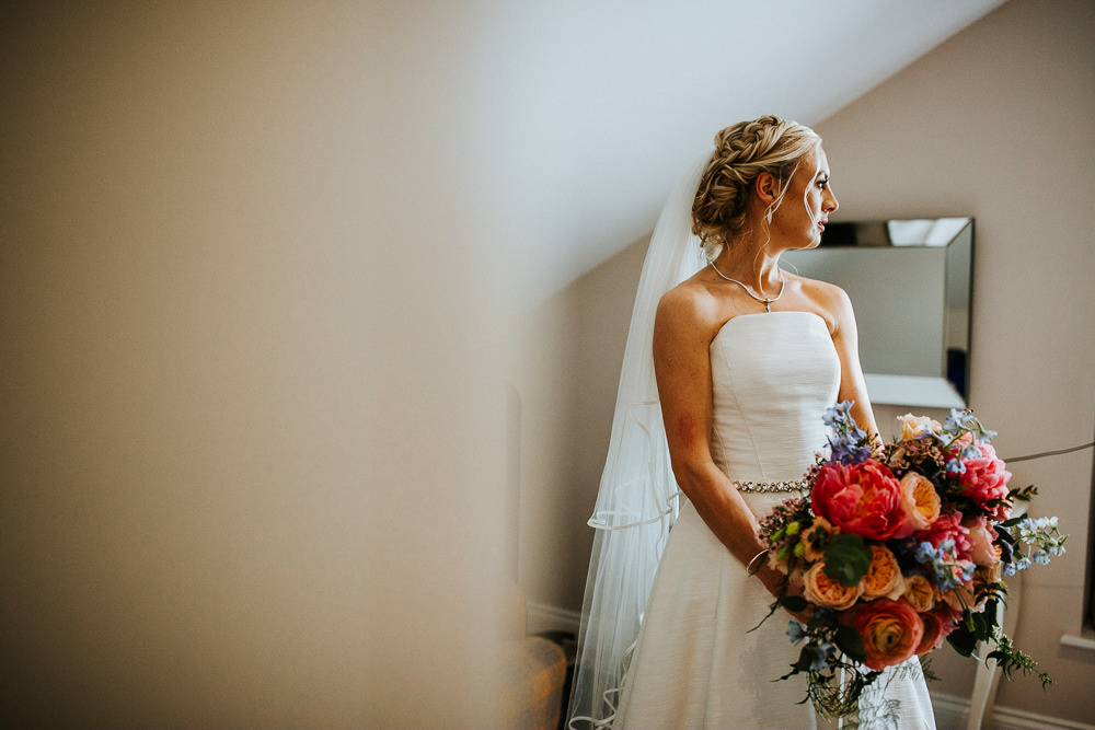 Bride Bridal Dress Gown Strapless Veil Jesus Peiro Holmes Mill Wedding Emilie May Photography