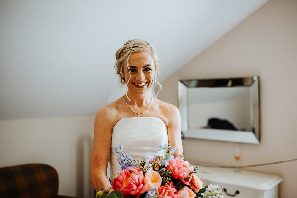 Bride Bridal Dress Gown Strapless Veil Jesus Peiro Holmes Mill Wedding Emilie May Photography