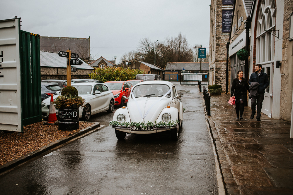 VW Beetle Car Transport Holmes Mill Wedding Emilie May Photography