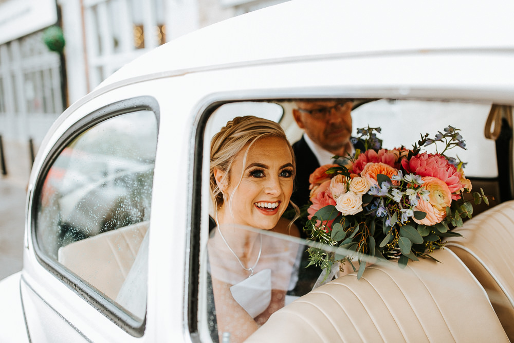 VW Beetle Car Transport Holmes Mill Wedding Emilie May Photography