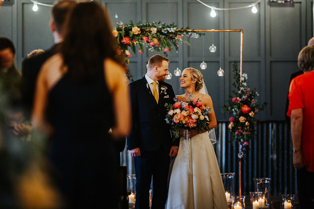 Backdrop Frame Flowers Candles Ceremony Aisle Holmes Mill Wedding Emilie May Photography