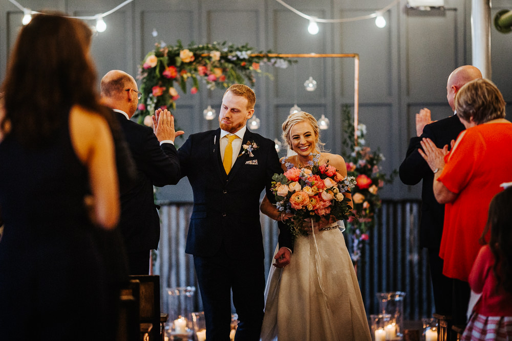 Backdrop Frame Flowers Candles Ceremony Aisle Holmes Mill Wedding Emilie May Photography