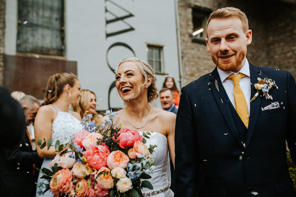 Confetti Throw Holmes Mill Wedding Emilie May Photography