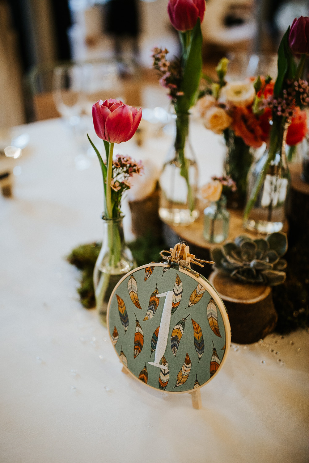 Embroidery Hoops Fabric Floral Table Number Holmes Mill Wedding Emilie May Photography