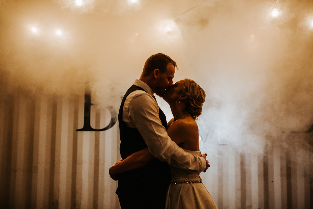 Smoke Bomb Festoon Lights Holmes Mill Wedding Emilie May Photography